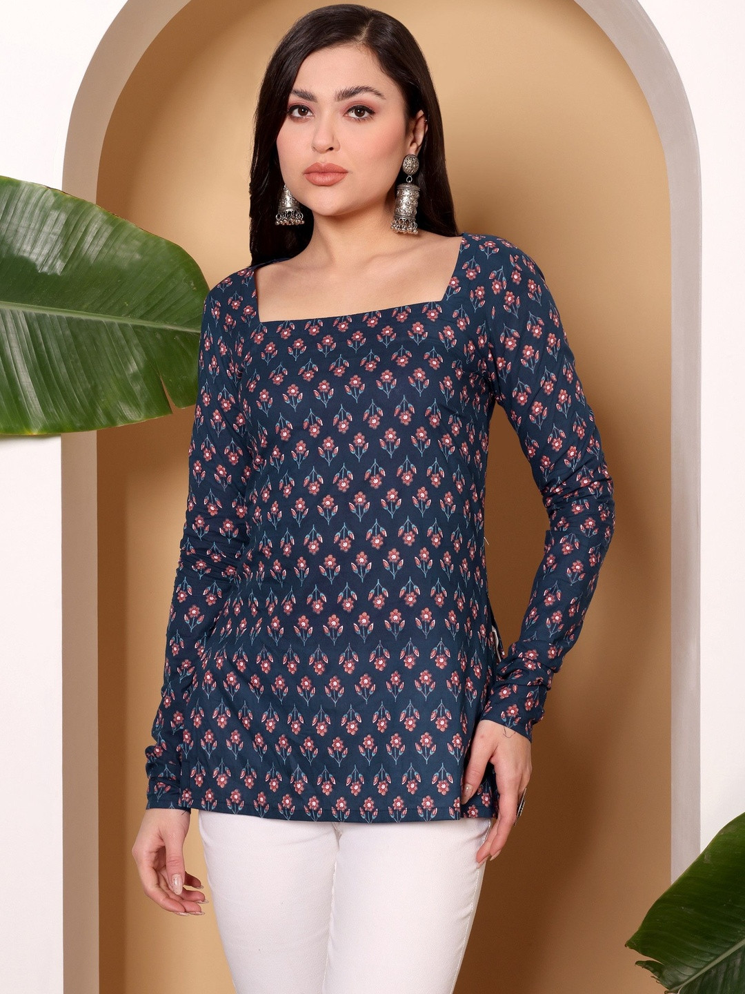 TARANJAL Print Ethnic Cotton Blend Top