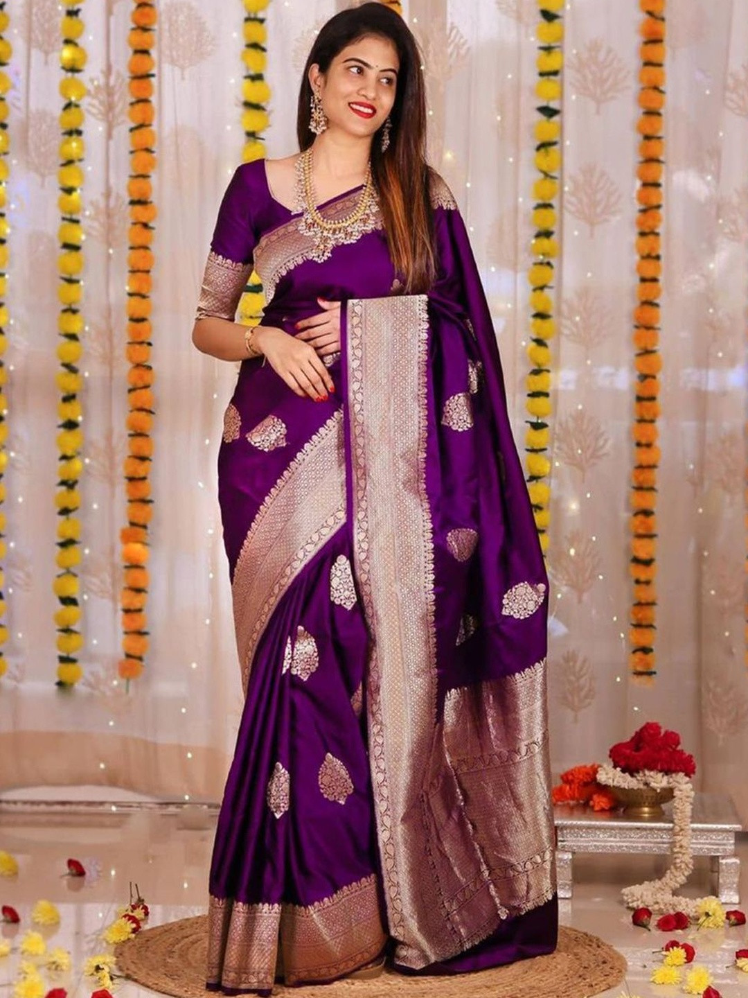 Dhaaga Ghar Ethnic Motifs Zari Silk Blend Mysore Silk Saree