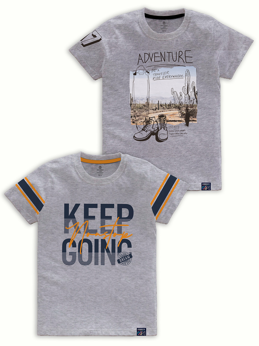 CODEZ Boys Pack of 2 Typography Printed Cotton T-shirts