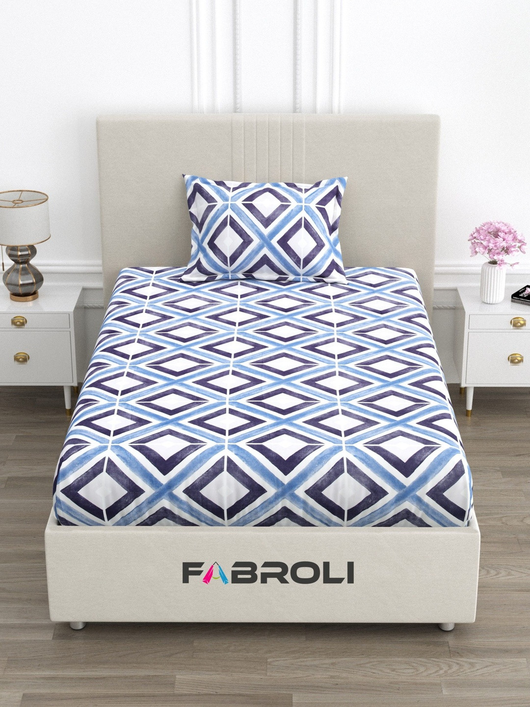 FABROLI Multicoloured 300 TC Single Bedsheet with 1 Pillow Covers