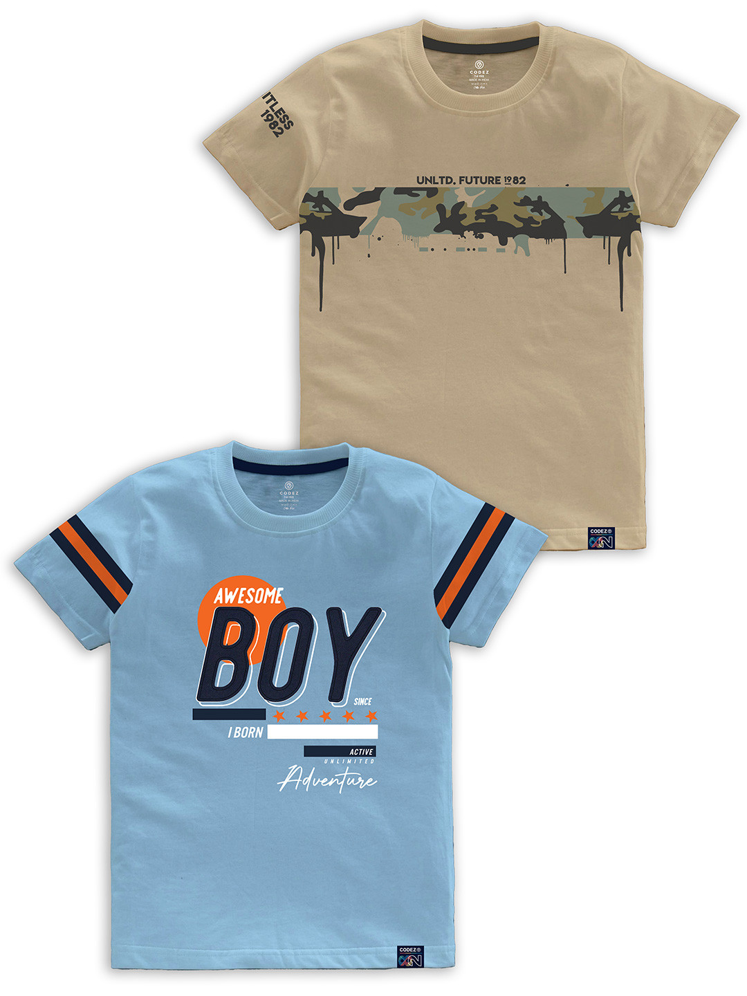 CODEZ Boys Pack of 2 Typography Printed Cotton T-shirts