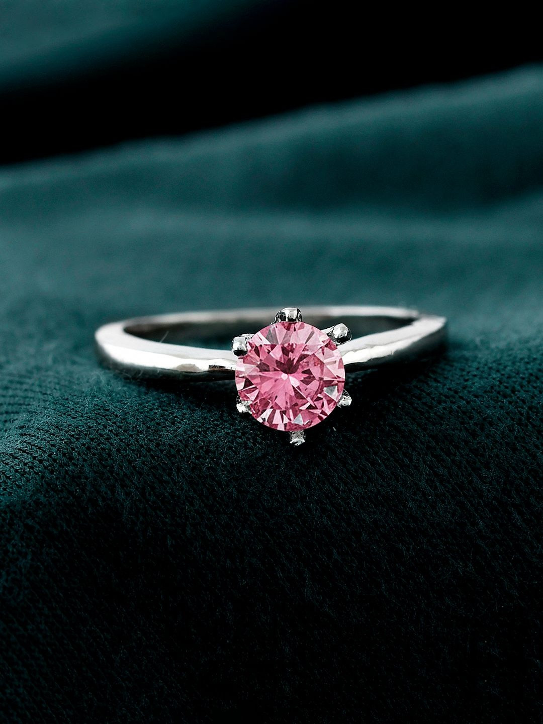 Valentines Day Blush Promise Solitaire Silver Ring