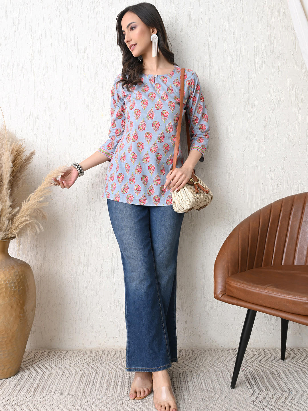 INDIANIC Ethnic Motifs Printed Pure Cotton Blend Kurti