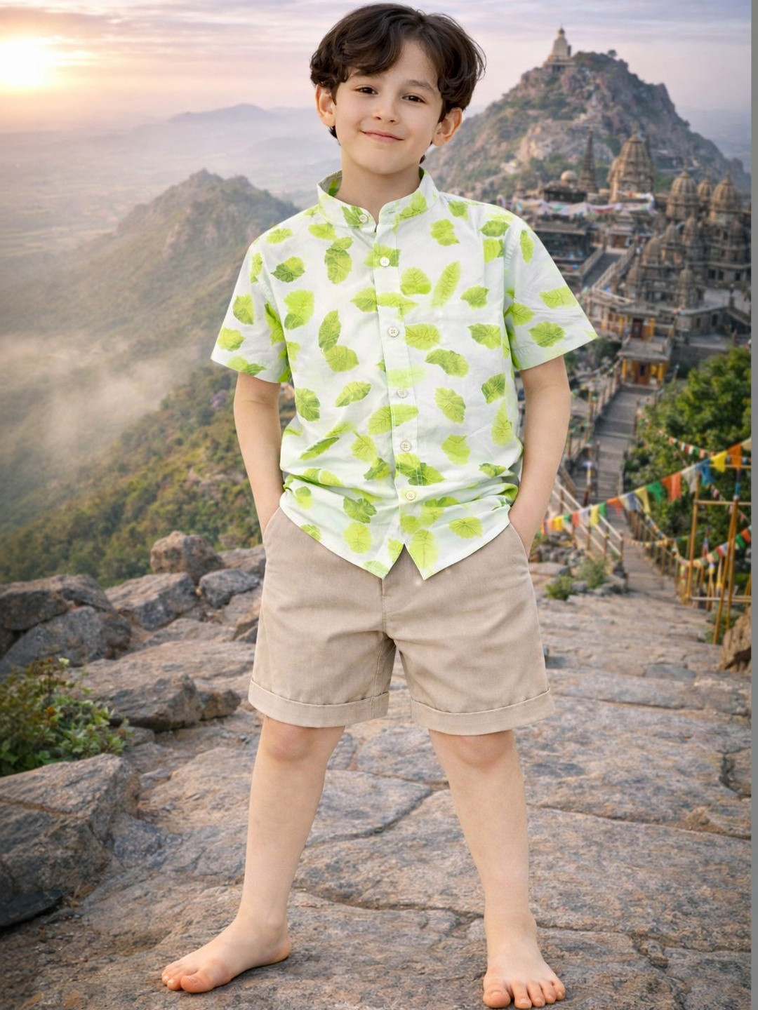 HERE&NOW Unisex Kids Printed Shirt with Shorts
