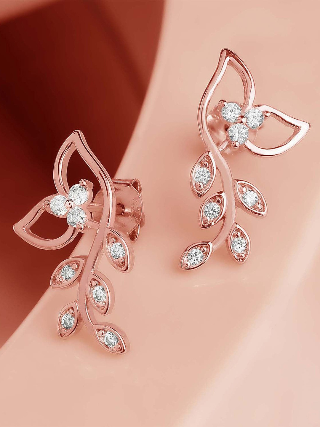 Zavya Rose Gold 925 Sterling Silver Leaf Shaped Studs