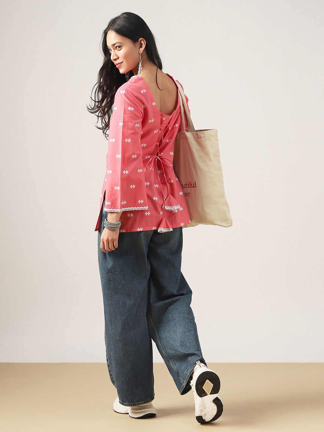 BKApparels Ethnic Motifs Printed V-Neck Pure Cotton Kurti