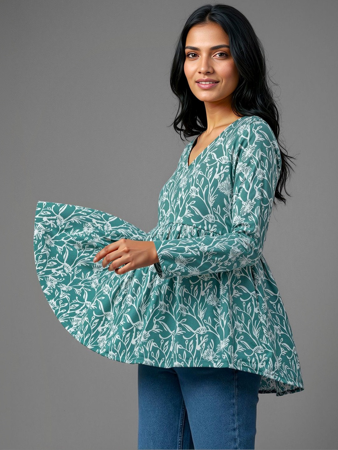 Maheshvi Floral Print Peplum Top