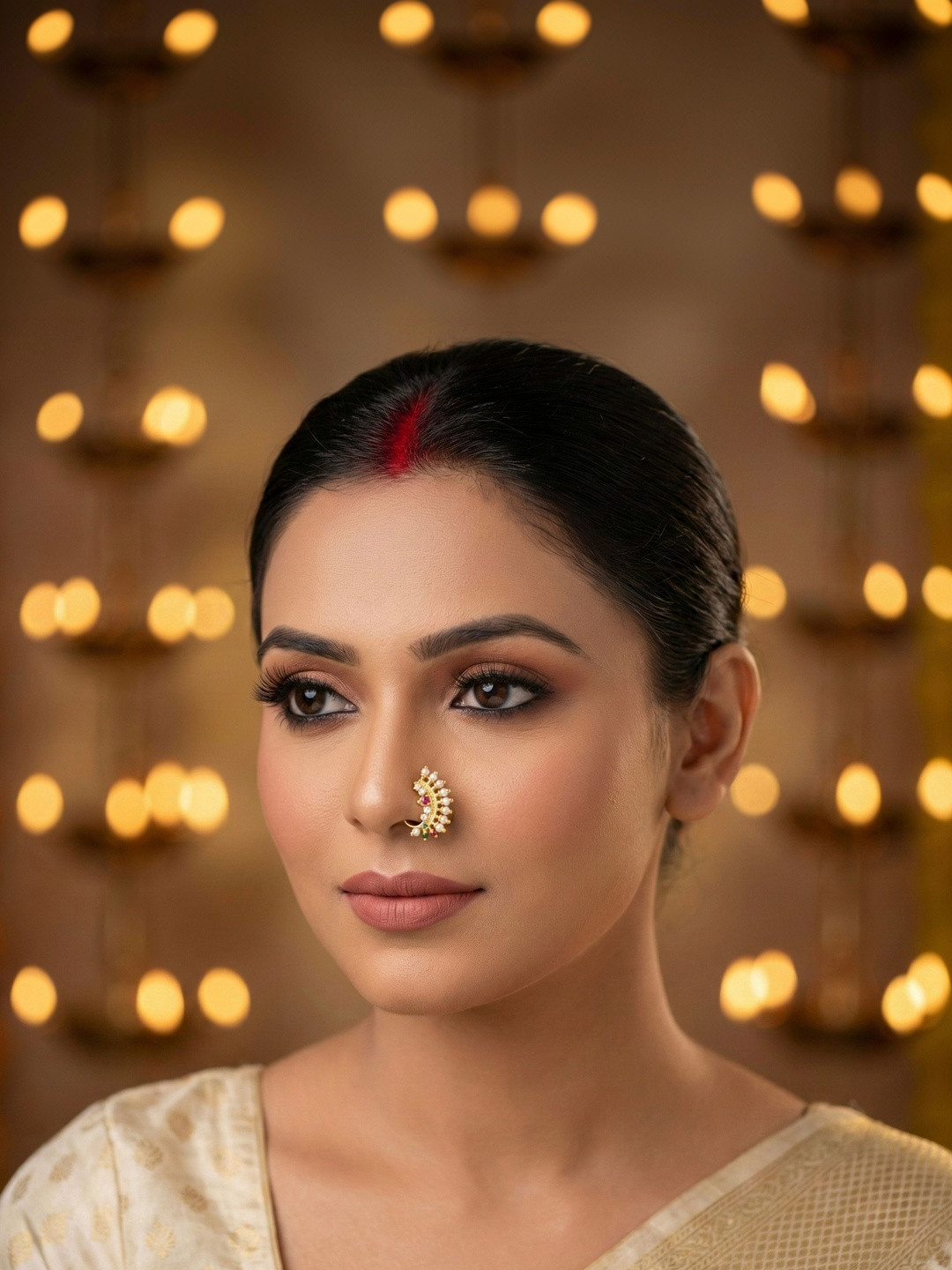 JEWELOPIA Gold-Plated Cubic Zirconia Stud Nosepin
