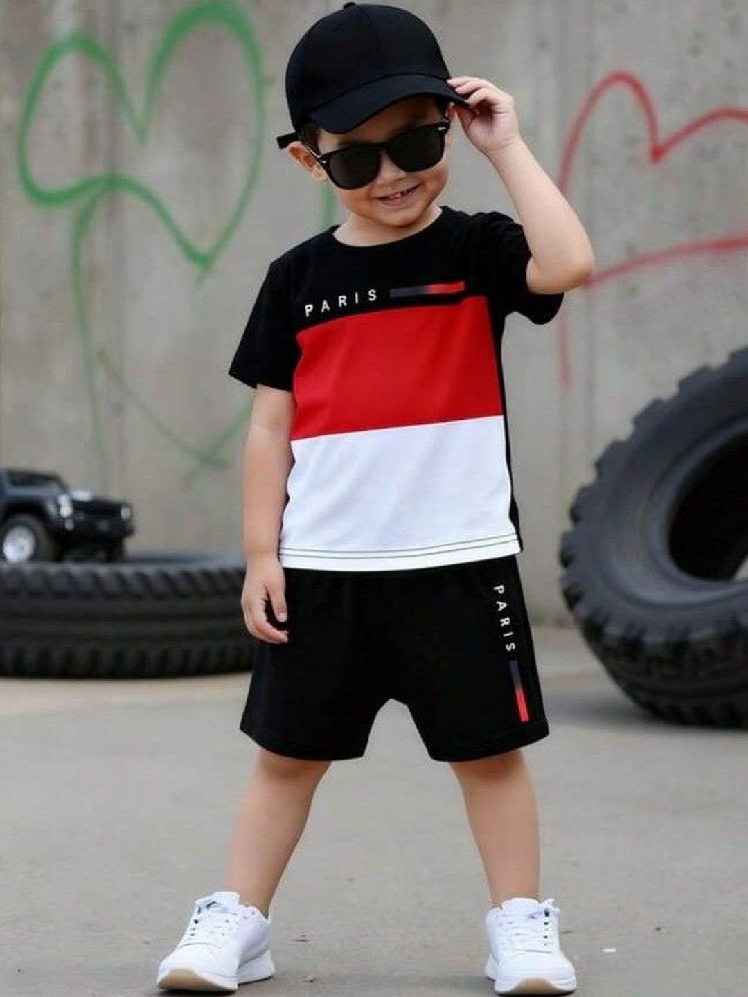 ELPIXIE FASHION Unisex Kids Colourblocked T-shirt with Shorts