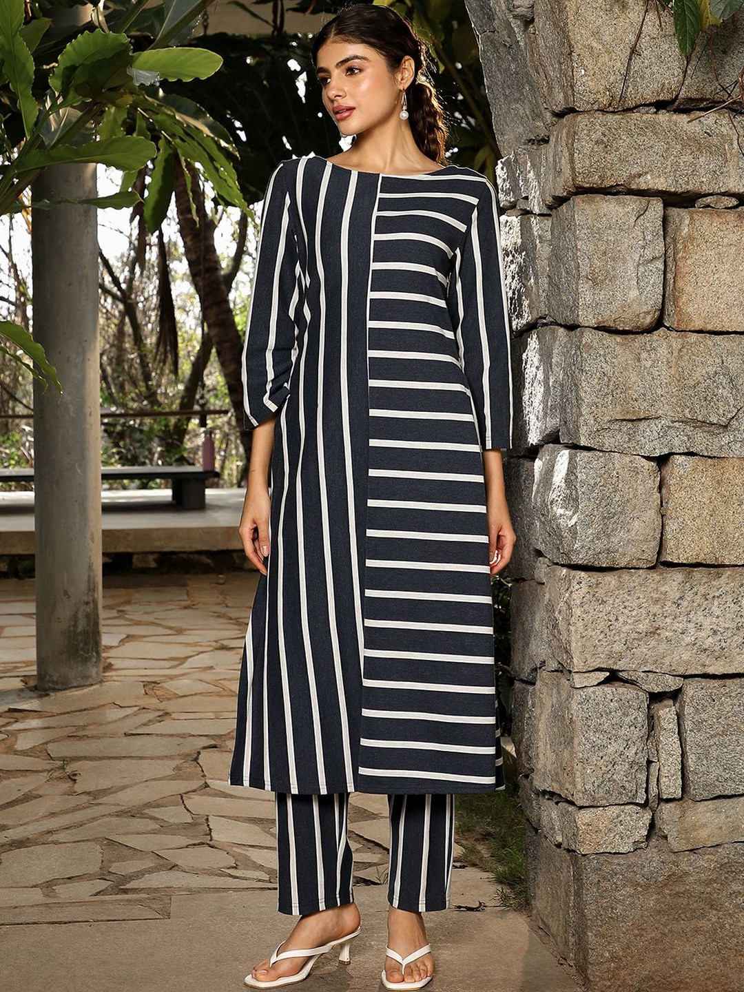 QISSA Striped Kurta Trouser Set