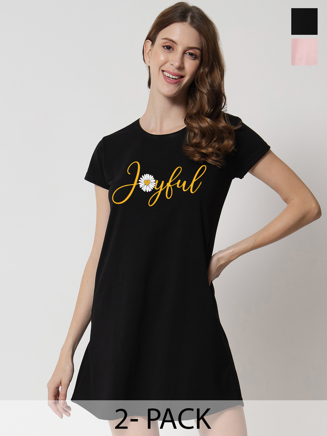 FFLIRTYGO Pack of 2 Printed Nightdress