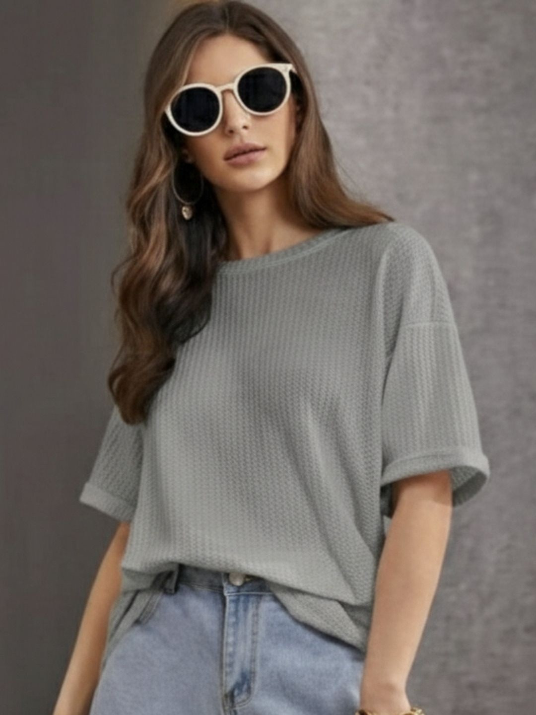 SZN Women Drop-Shoulder Sleeves T-shirt