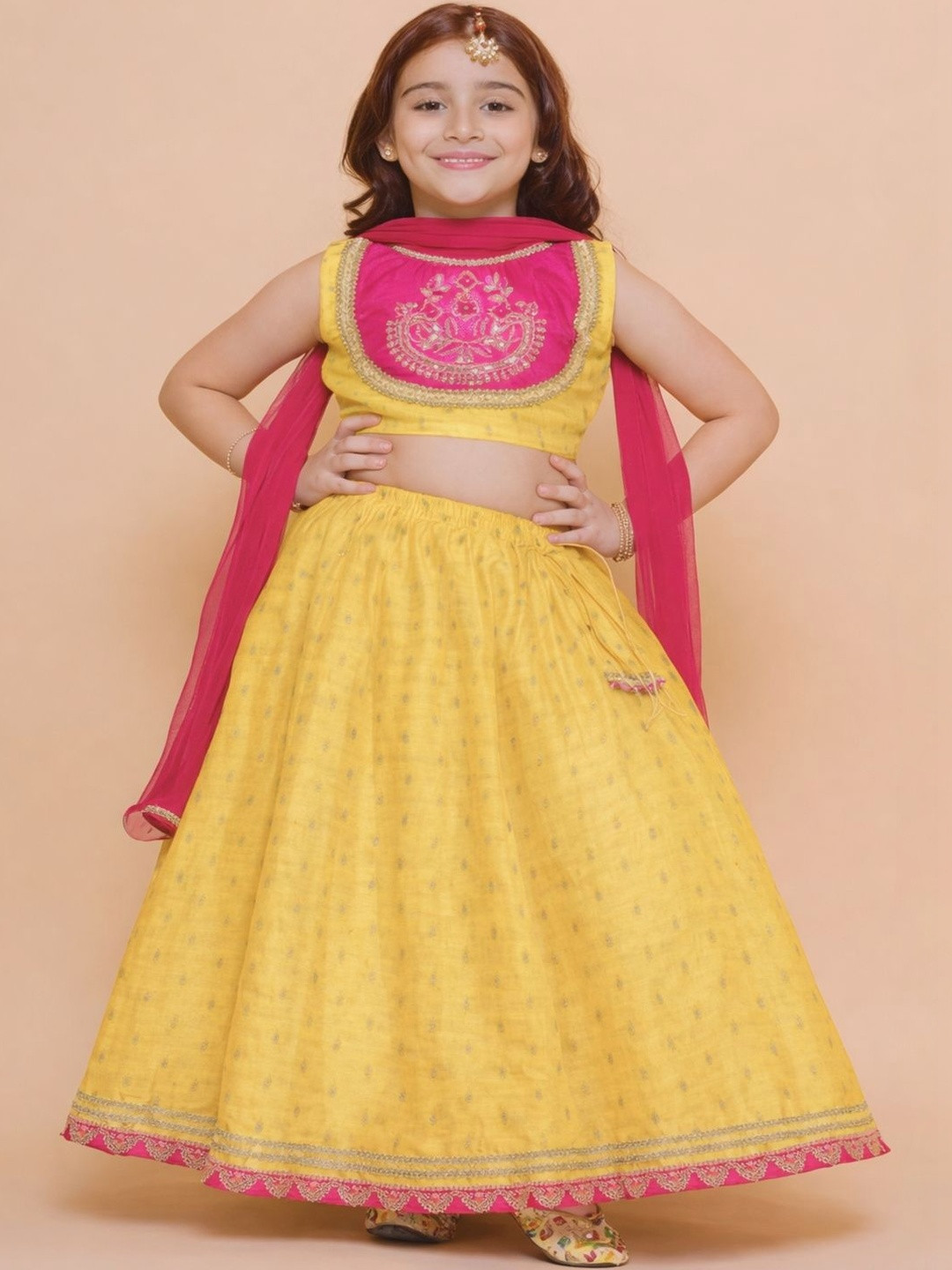 JOVK DESIGN Girls Embroidered Thread Work Tie and Dye Ready to Wear Lehenga & Blouse With Dupatta