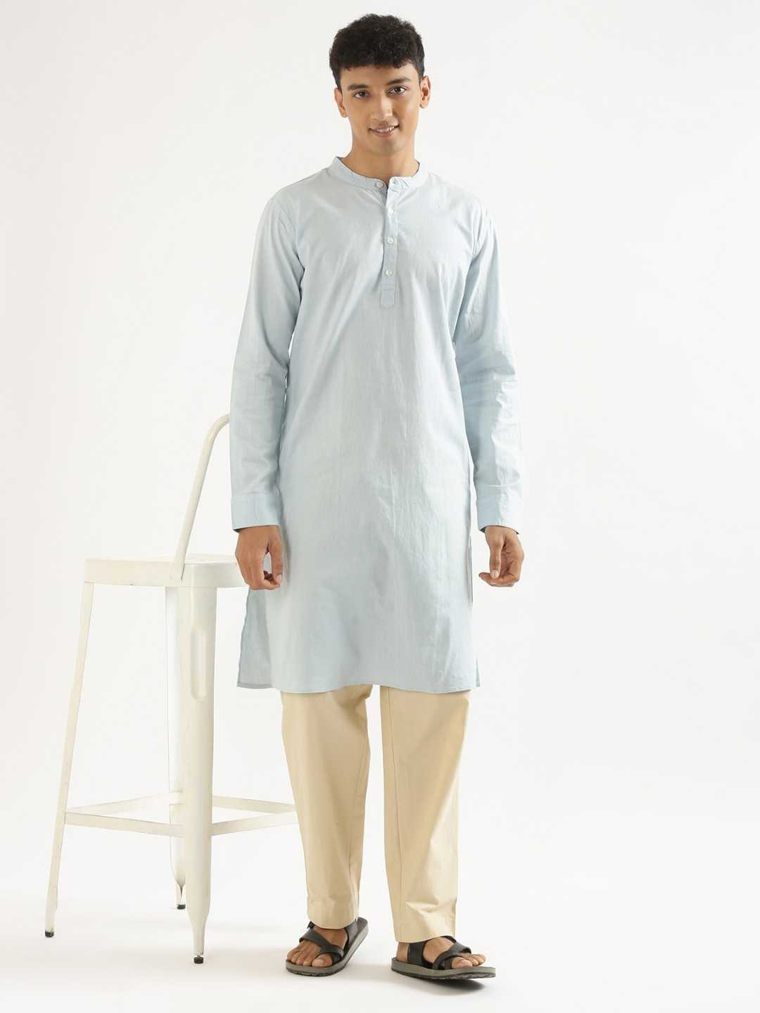 SAADAA Men Cotton Linen Straight Kurta