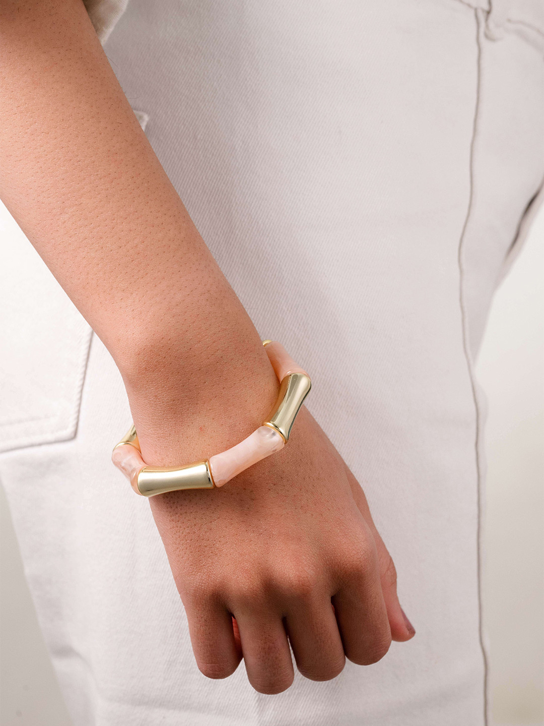 QUERALT Women Pink Marble Bamboo Style Bracelet