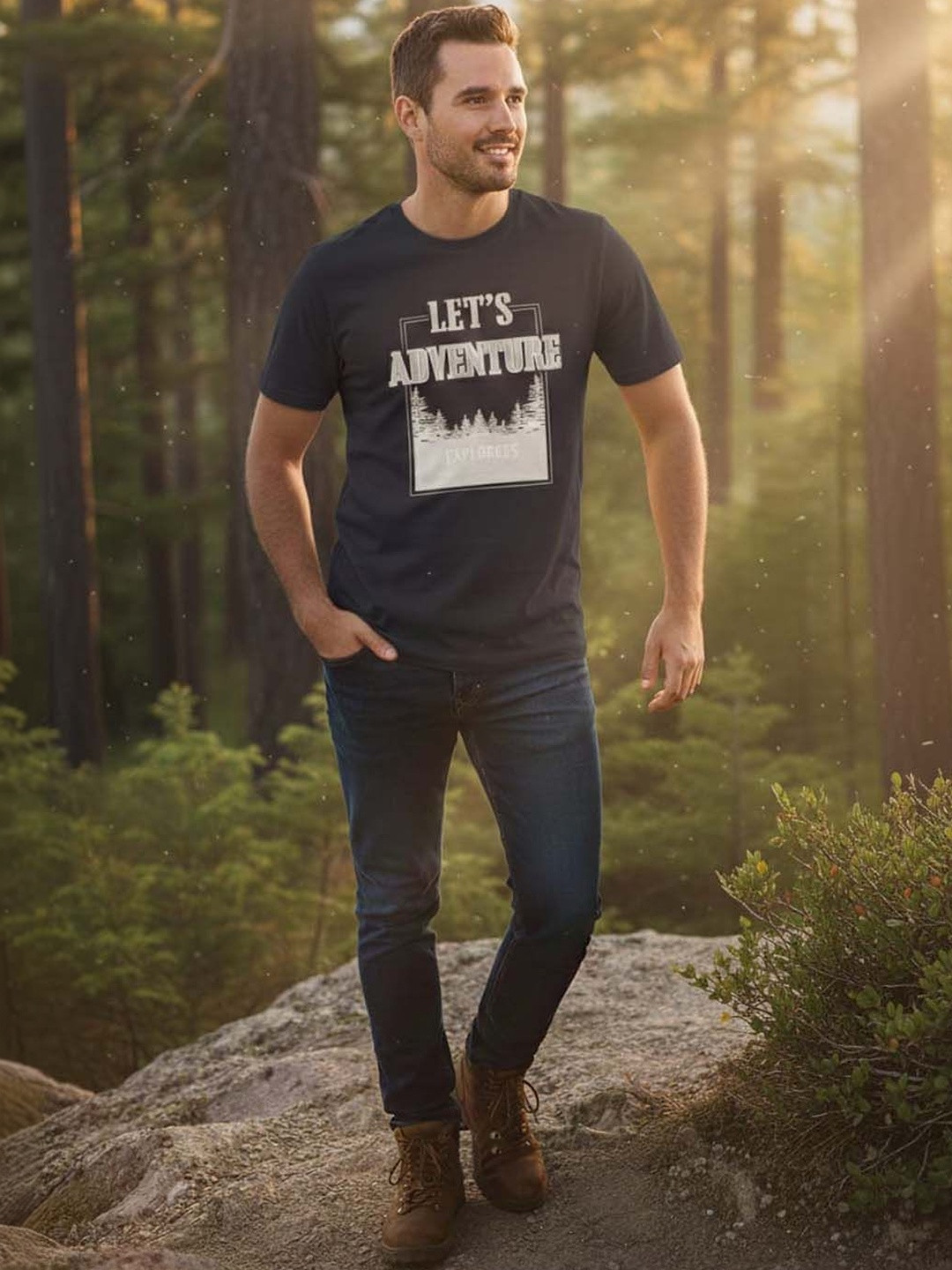 The Roadster Lifestyle Co Printed Cotton Round Neck T-shirt