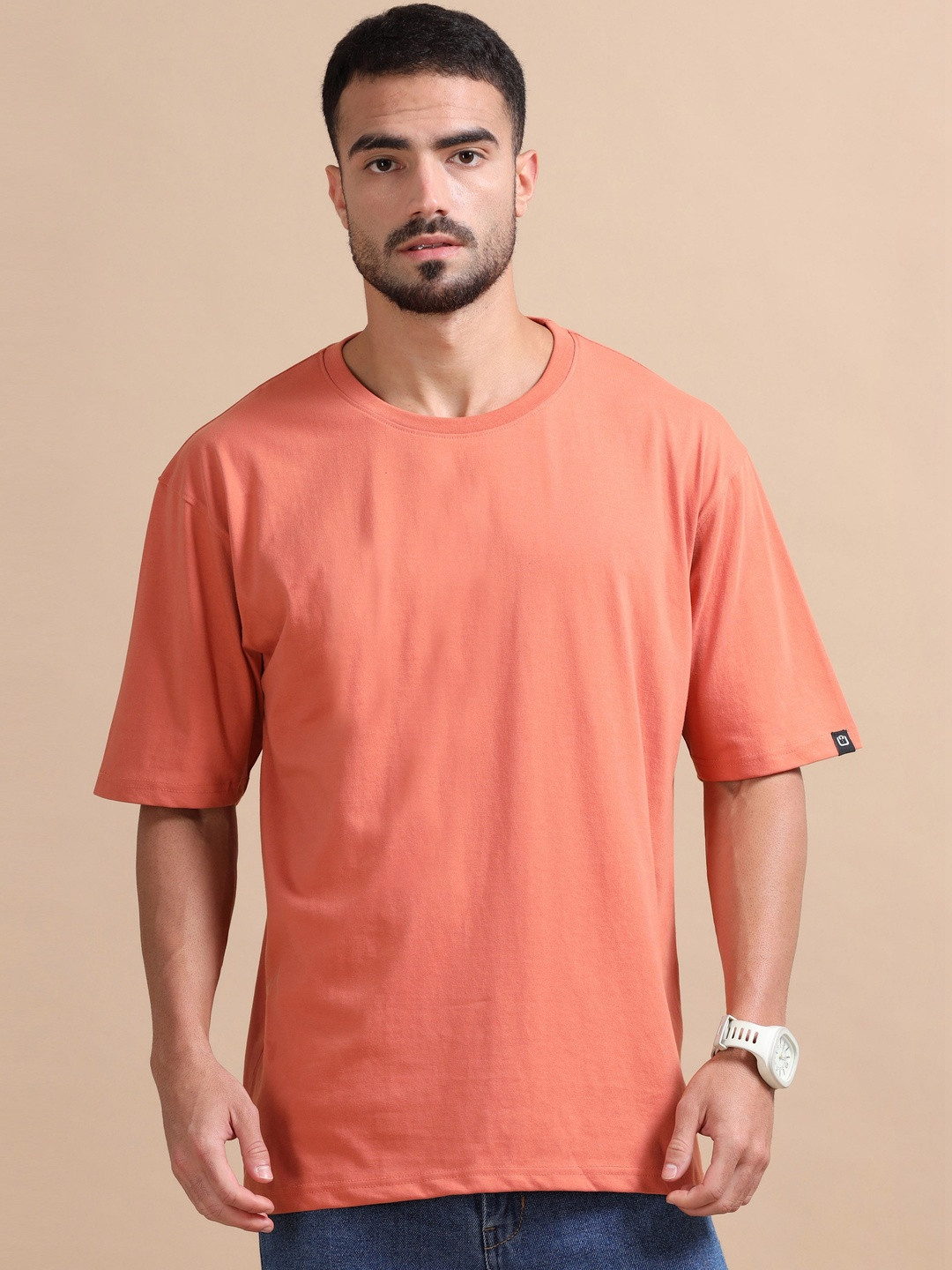 Peach Oversized Drop-Shoulder T-shirt for Men