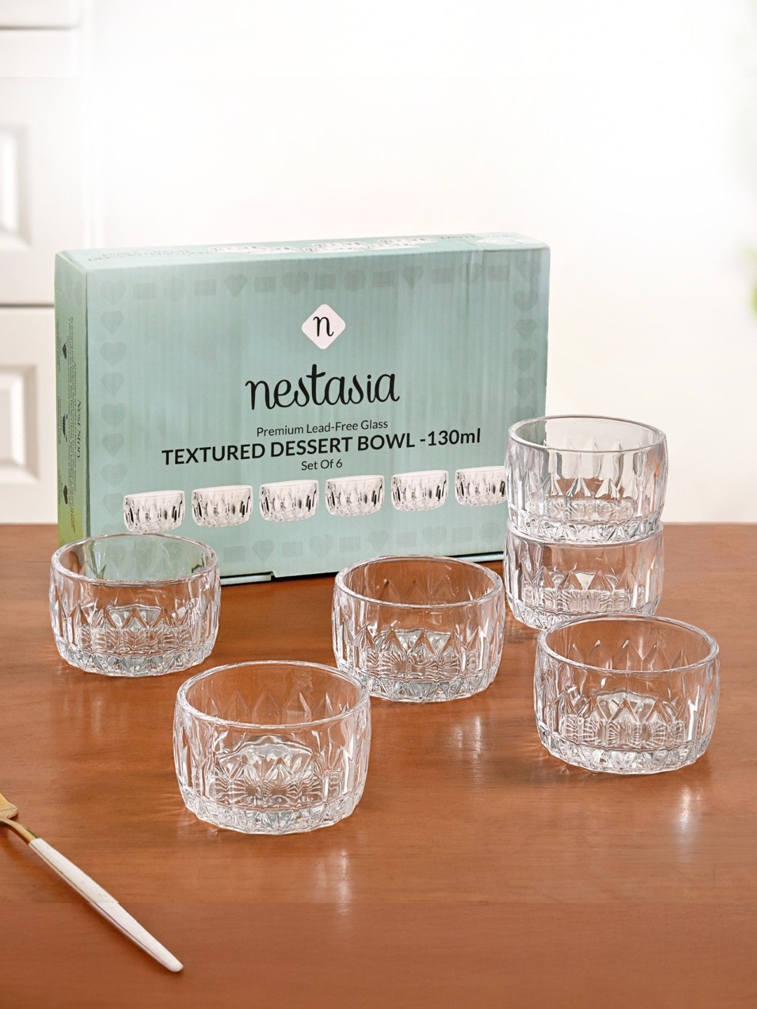 Nestasia 6 Pieces Transparent Small Glass Snacks Bowls - 160ml (Petal Textured)