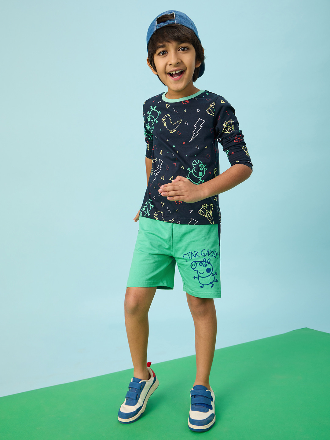 The Souled Store Boys Regular Fit Peppa Pig Printed Navy Blue T-Shirts