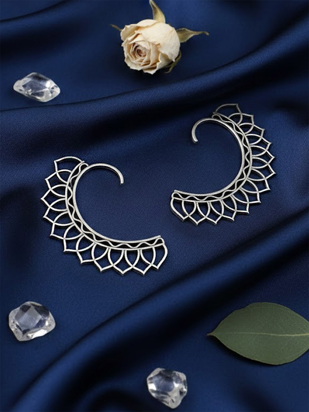 Adwitiya Collection Silver-Plated Leaf Design Ear Cuffs