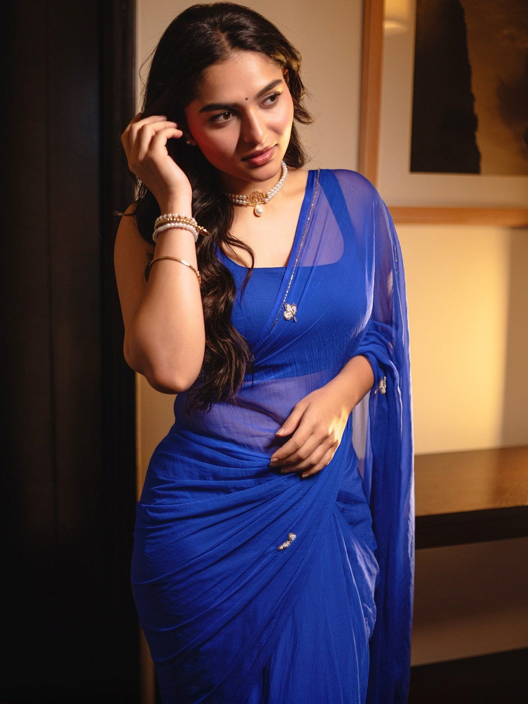 AWRIYA Beads and Stones Pure Chiffon Designer Saree