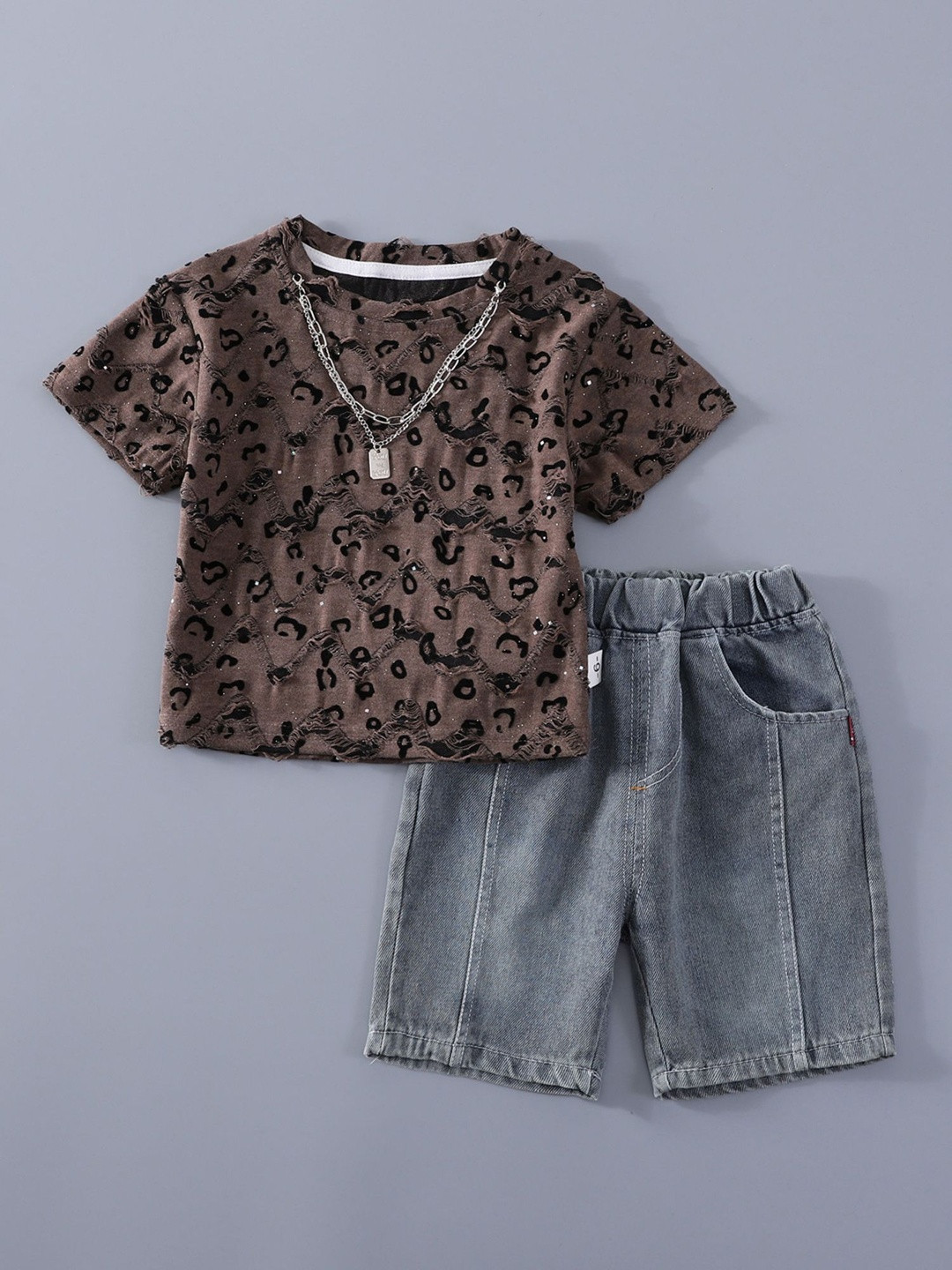 Hopscotch Animal T-shirt & Denim Shorts Set