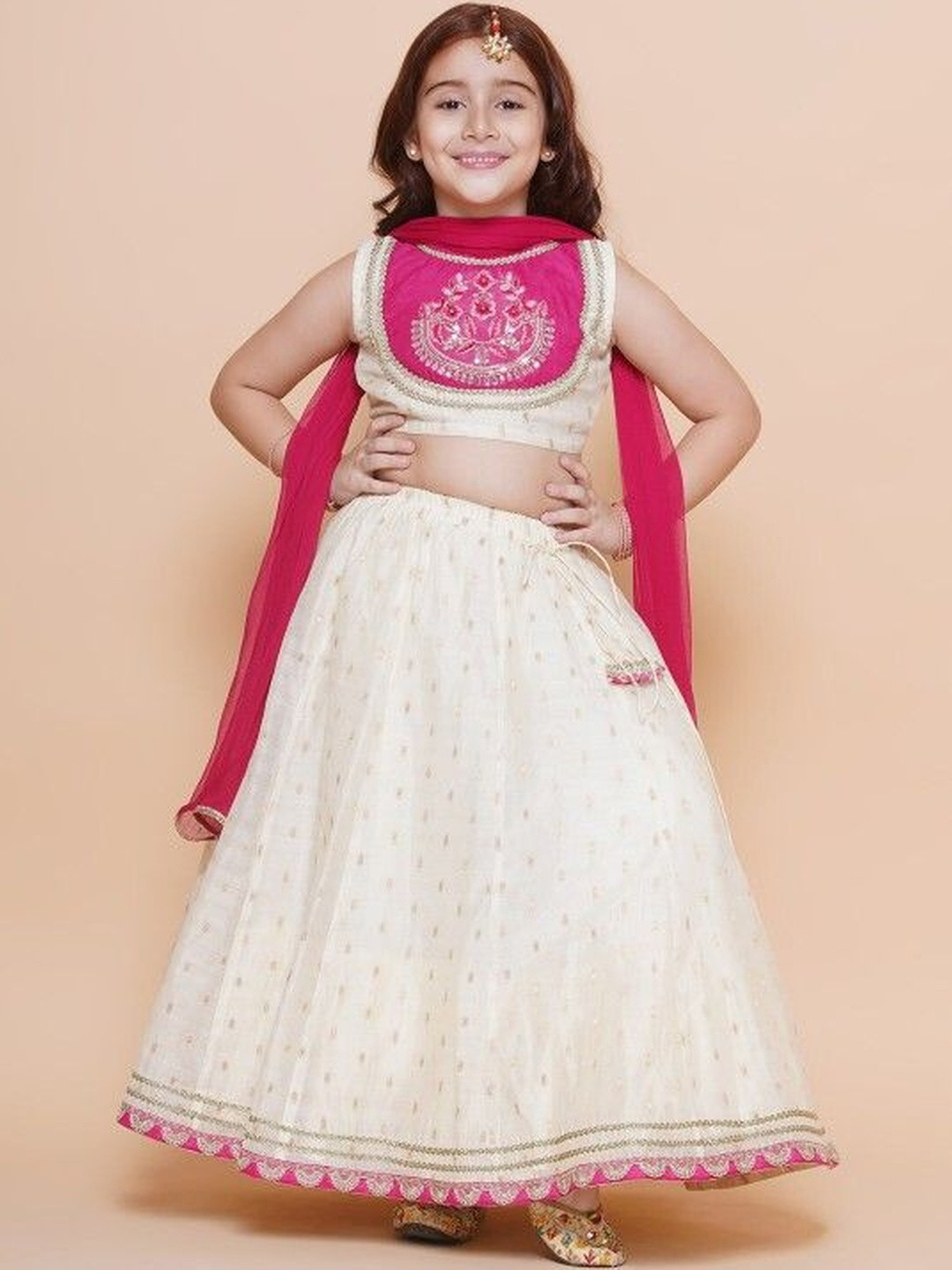 KATRODIYA ENTERPRISE Girls Embroidered Semi-Stitched Lehenga & Blouse With Dupatta