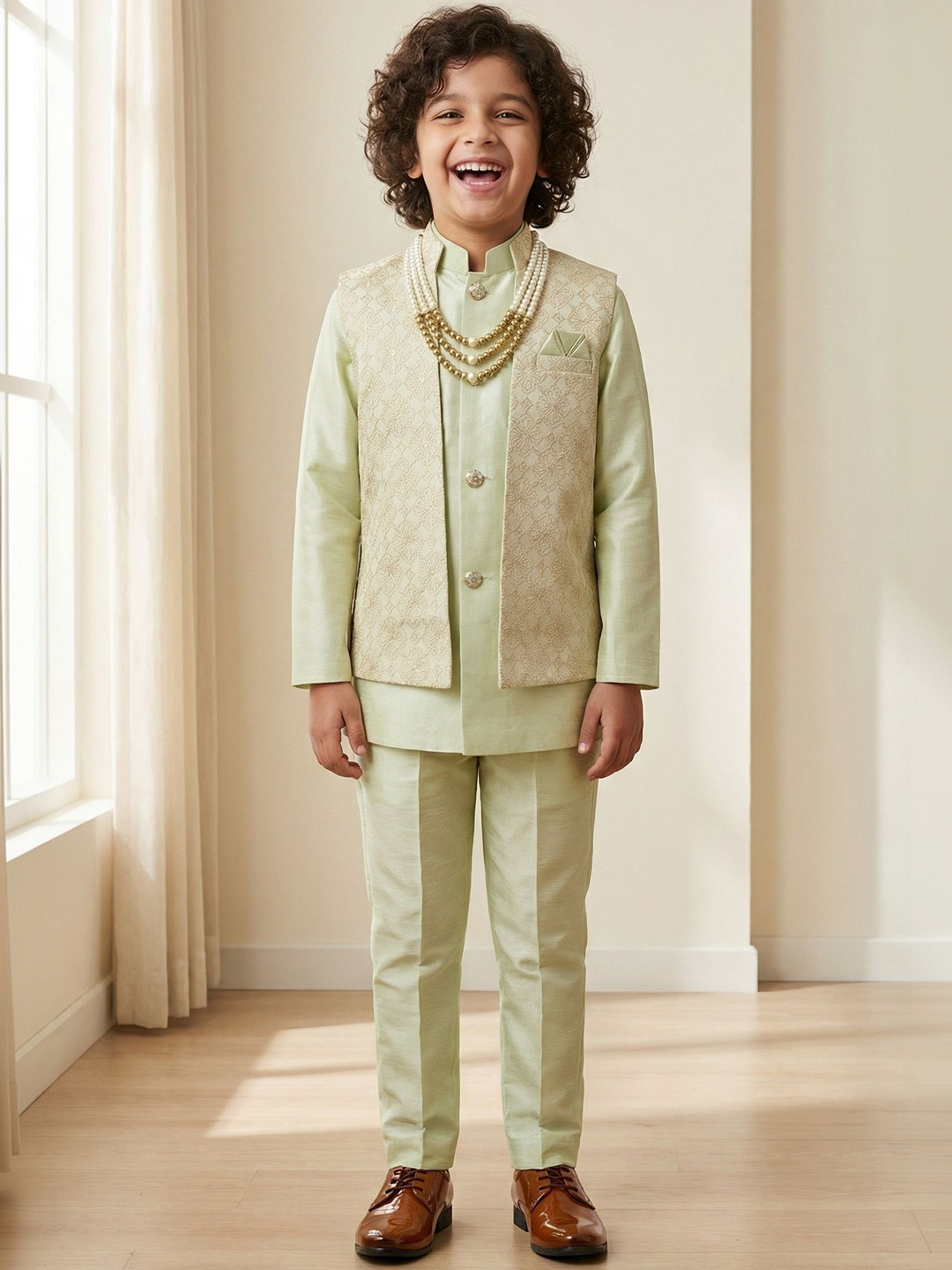 ahhaaaa Boys Regular Thread Work Kurta with Trousers