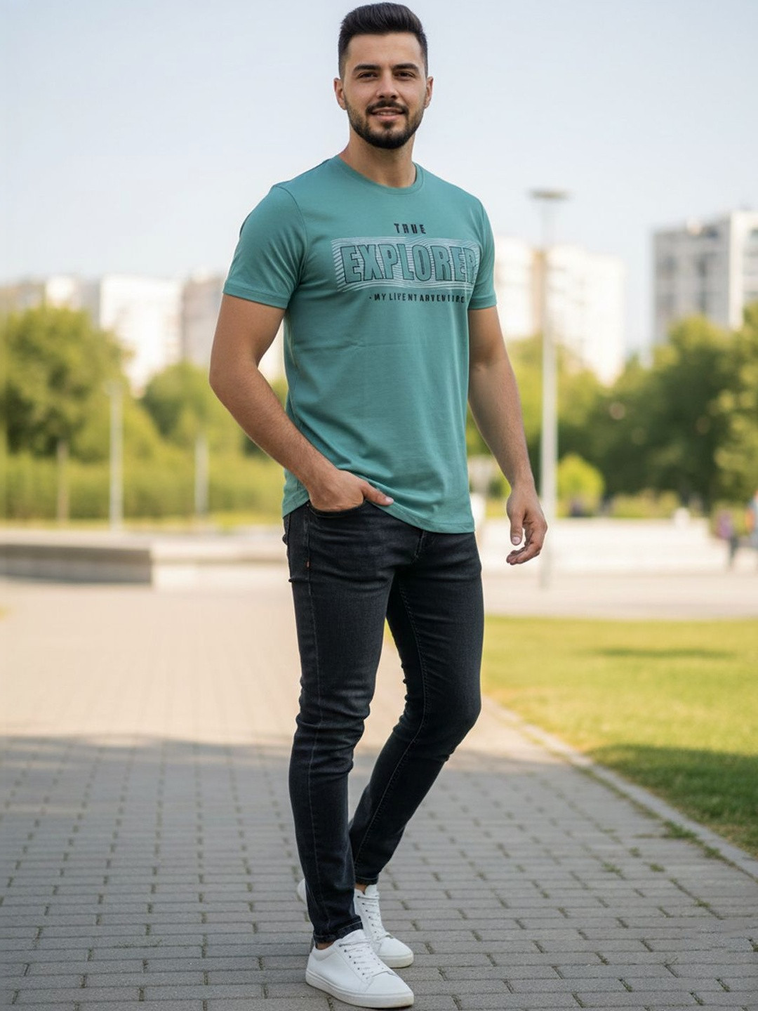 The Roadster Lifestyle Co Printed Cotton Round Neck T-shirt