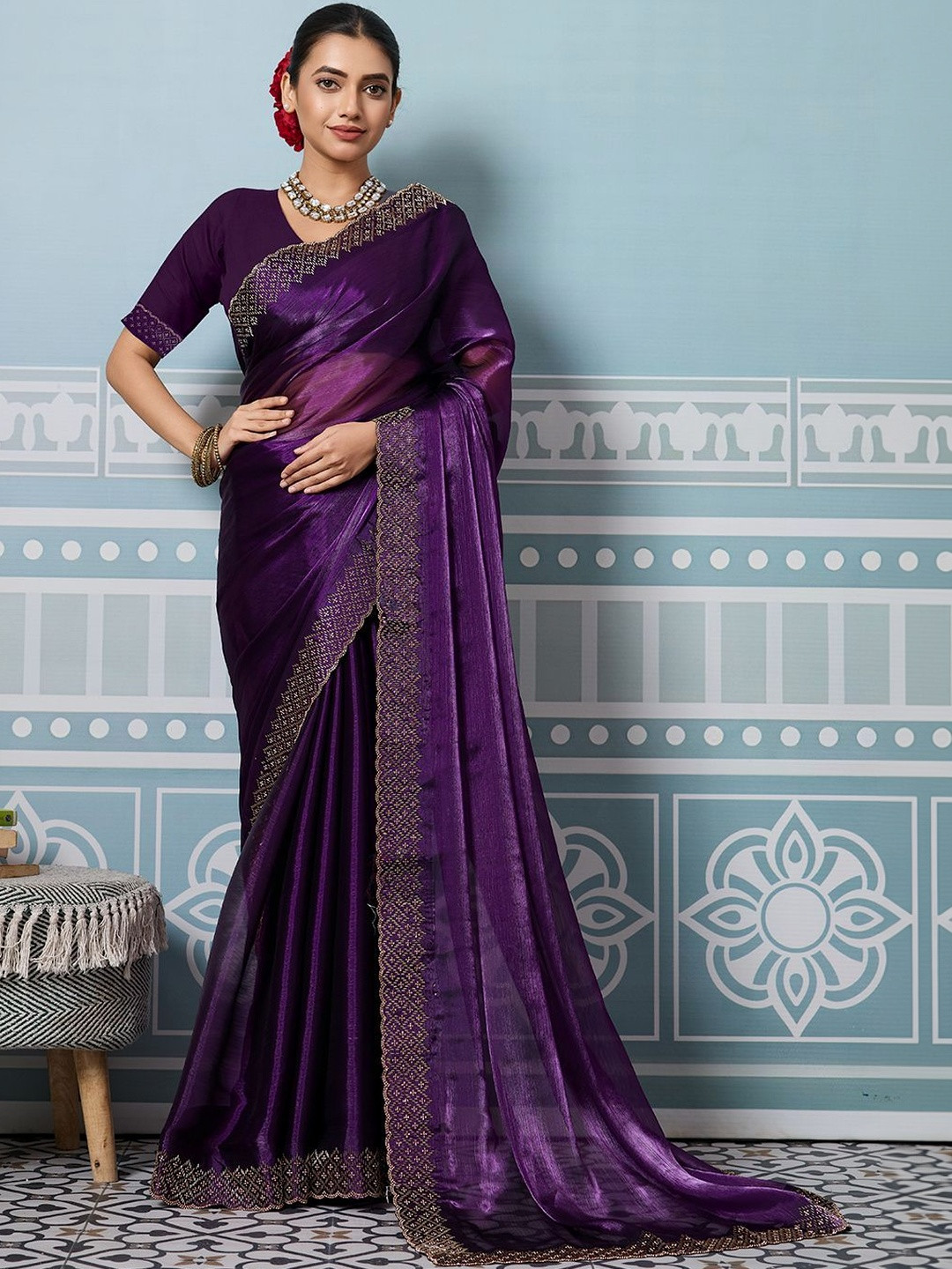 SZN Embellished Zari Organza Heavy Work Saree