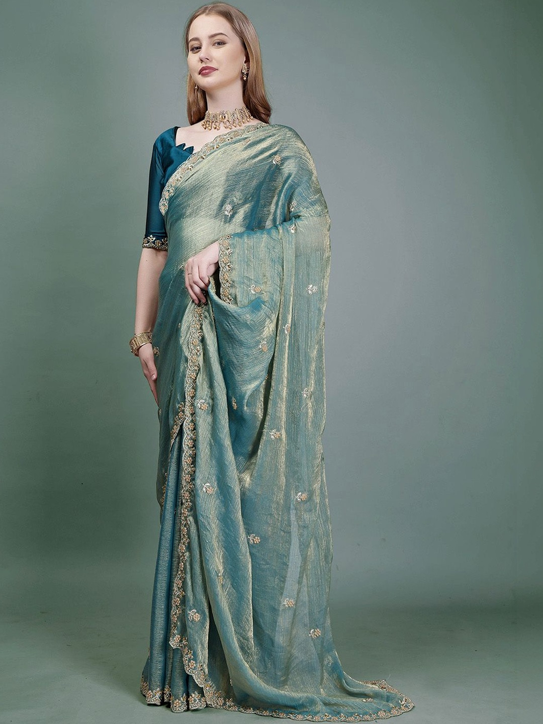 Mitera Embellished Embroidered Organza Heavy Work Mysore Silk Saree