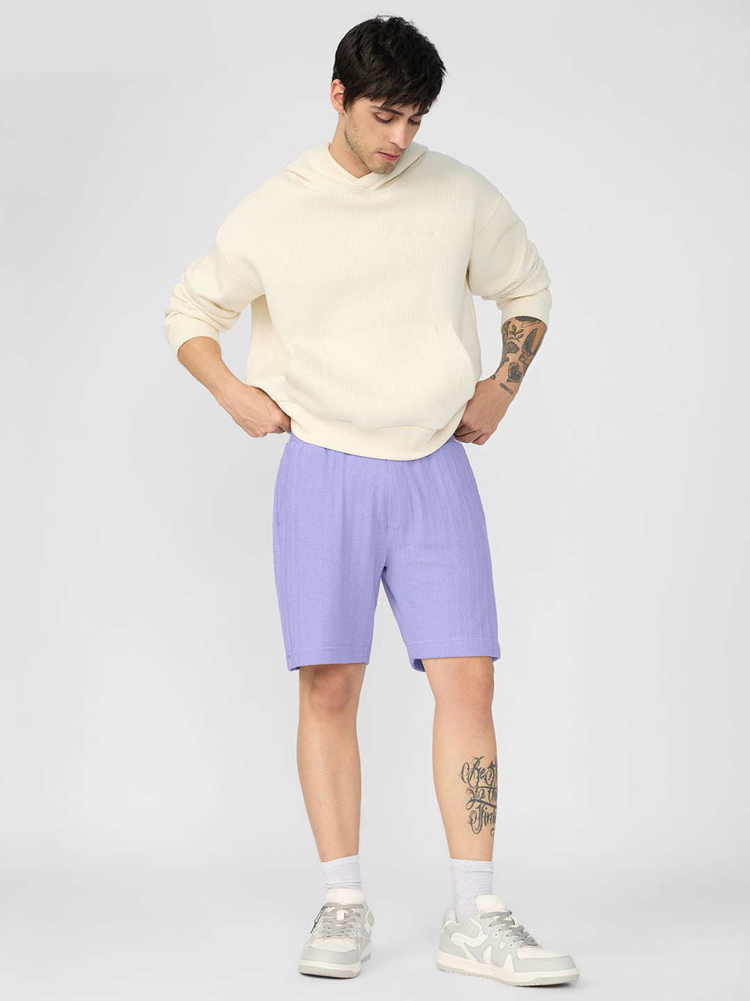 The Souled Store Men Regular Fit Solid Lavender Lounge Shorts