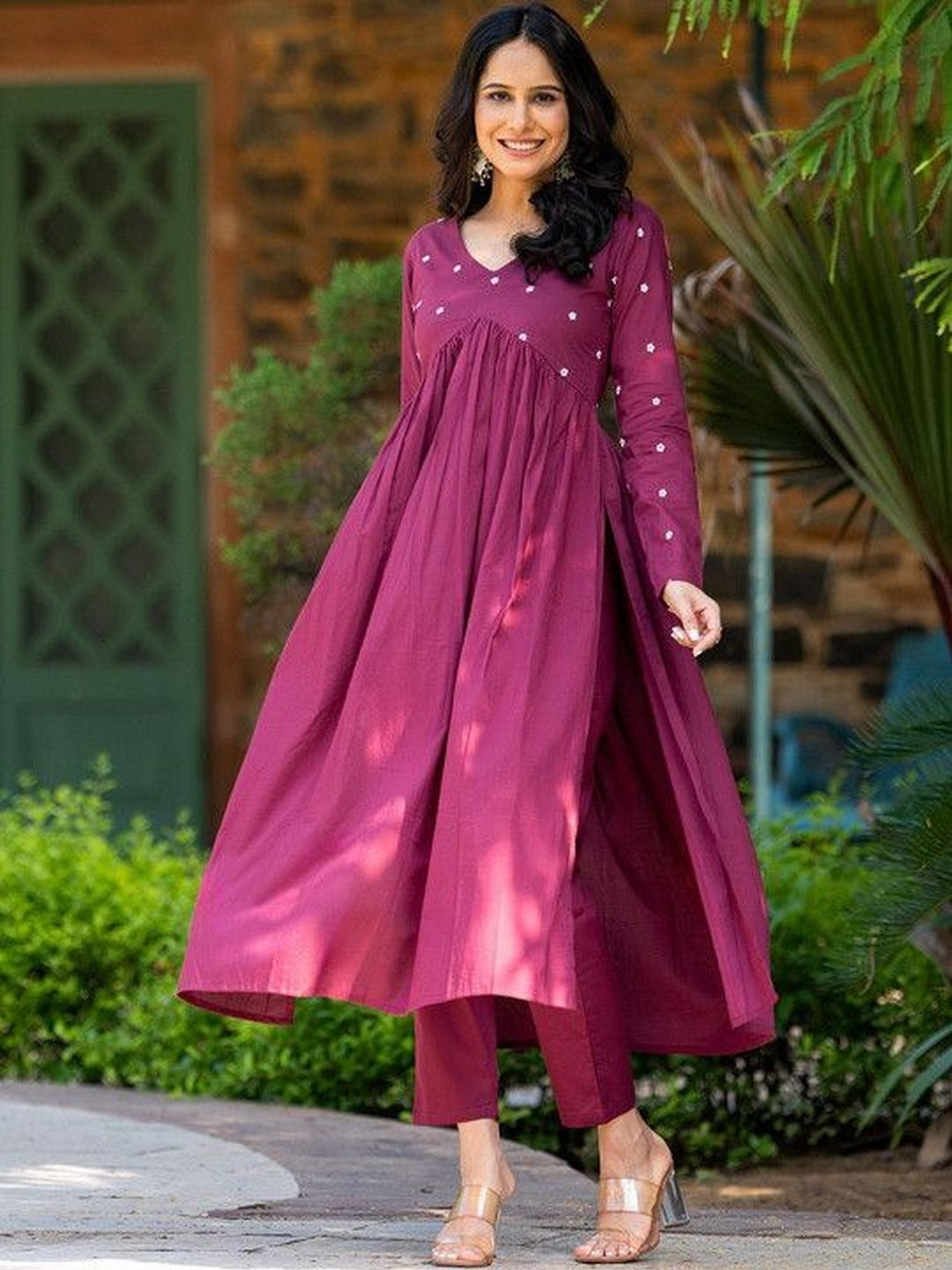 ALHADAYA Women Ethnic Motifs Embroidered Empire Thread Work Kurta with Trousers