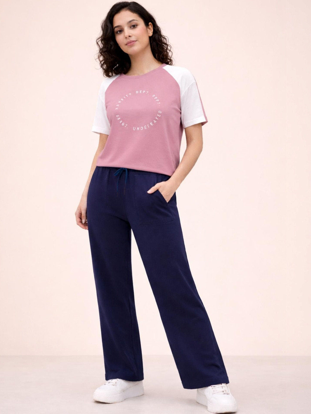 PERFECTU Women Typography Colourblocked T-shirt