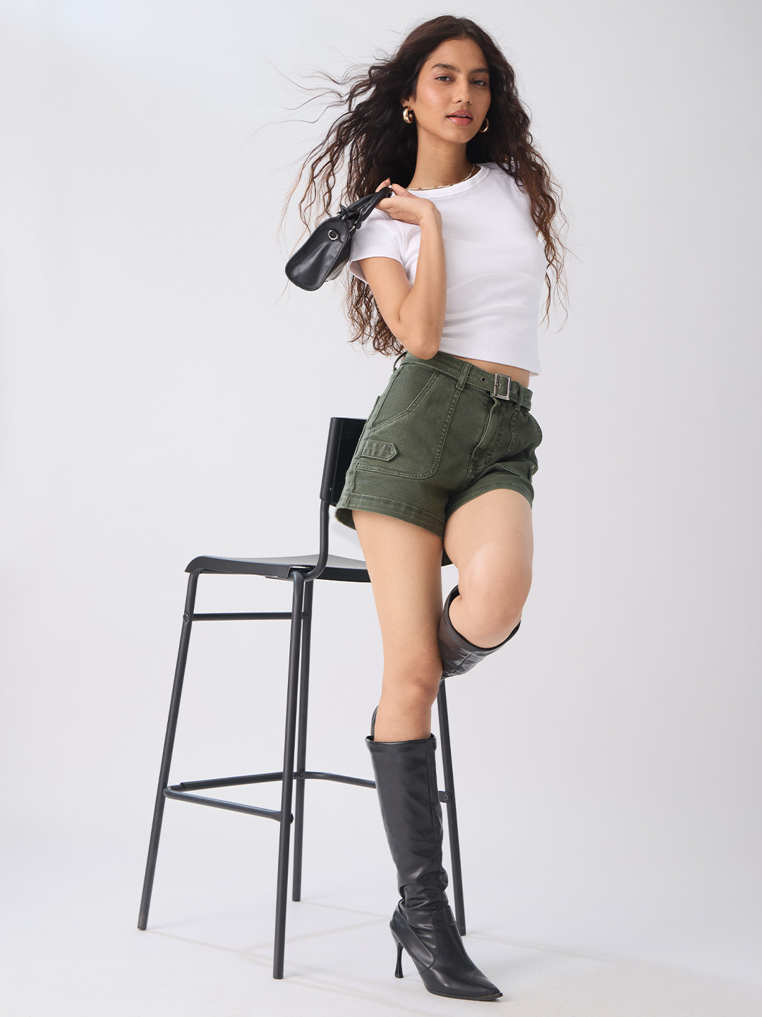 The Souled Store Women Regular Fit Denim Green Shorts