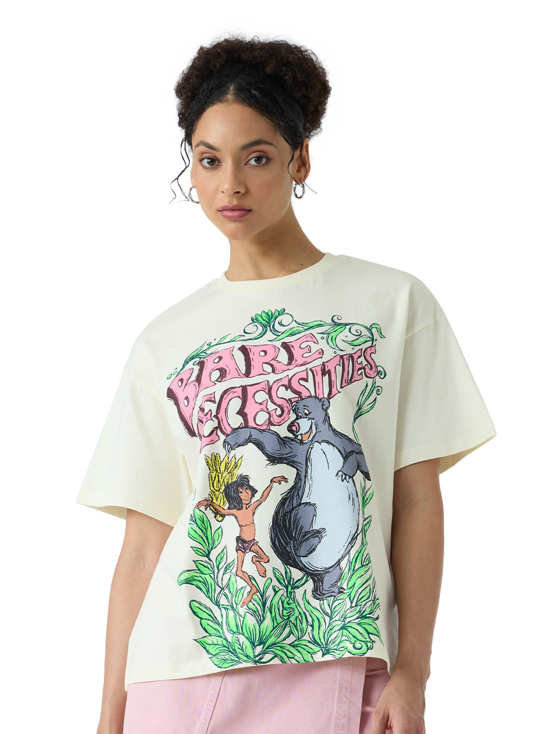 The Souled Store Women Oversized Disney Off White Tshirts