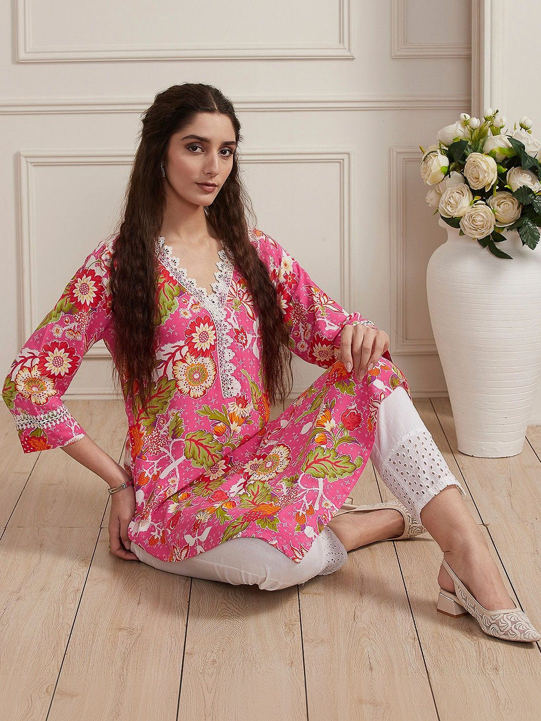 Biba Women Floral Printed Thread Work Kurta