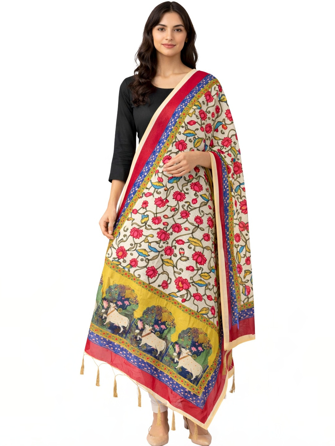 SEKMANY Printed Kalamkari Dupatta