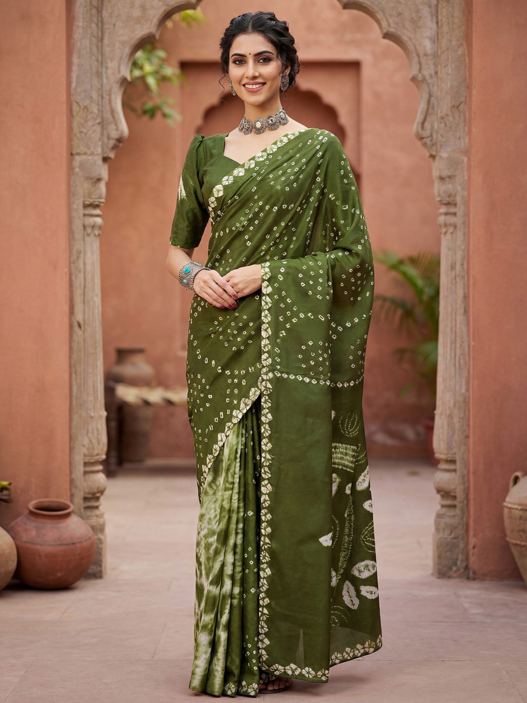 Mitera Bandhani Poly Crepe Bandhani Saree