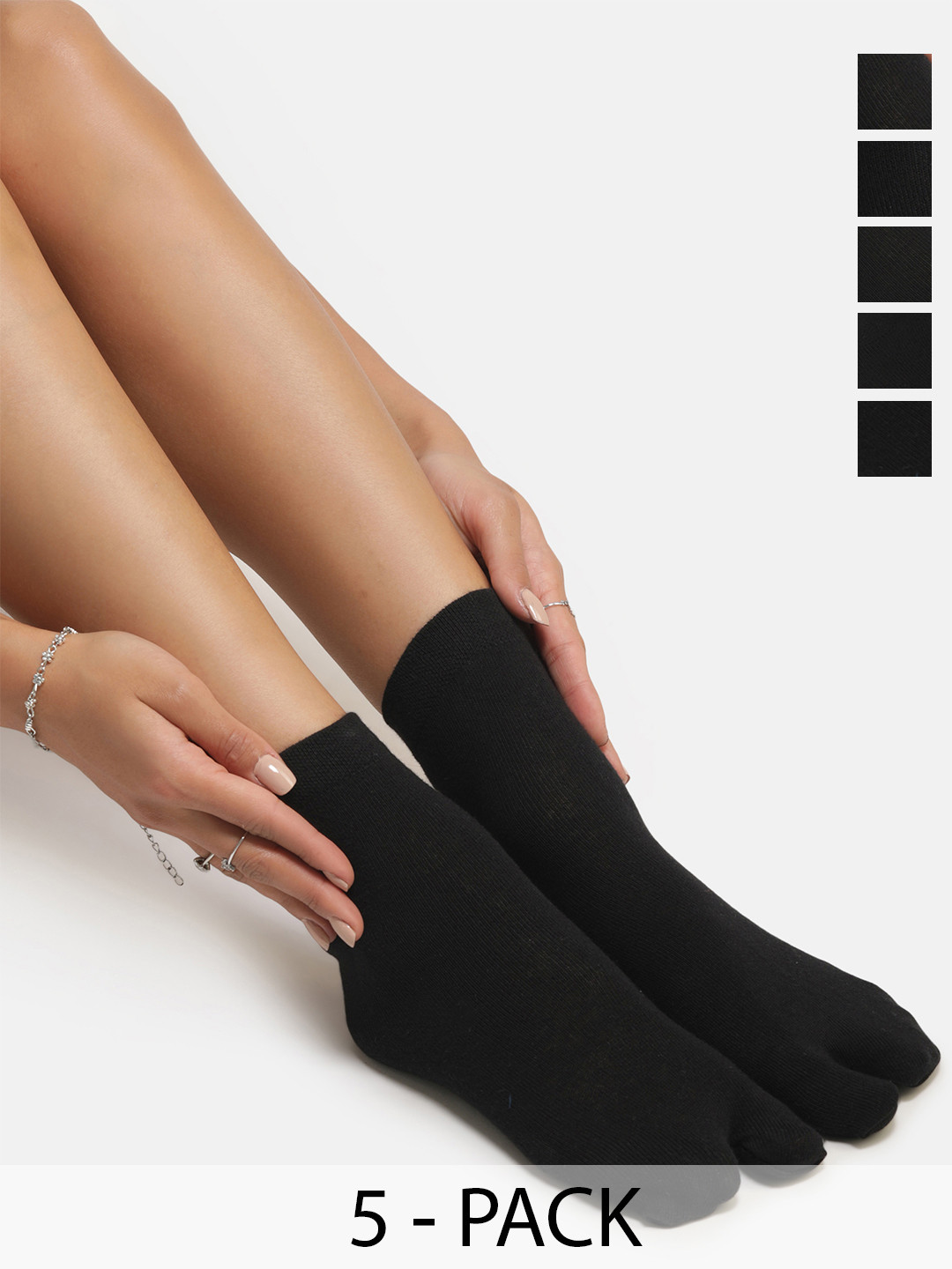 N2S NEXT2SKIN Women Pack Of 5 Black Solid Combed Cotton Ankle-Length Thumb Socks