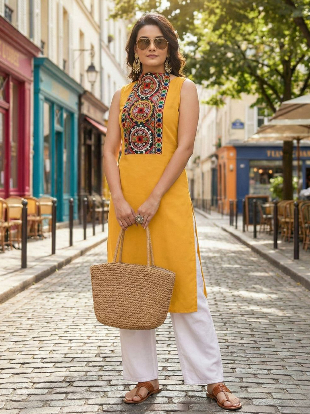 Youthnic Women Ethnic Motifs Embroidered Mirror Work Kurta