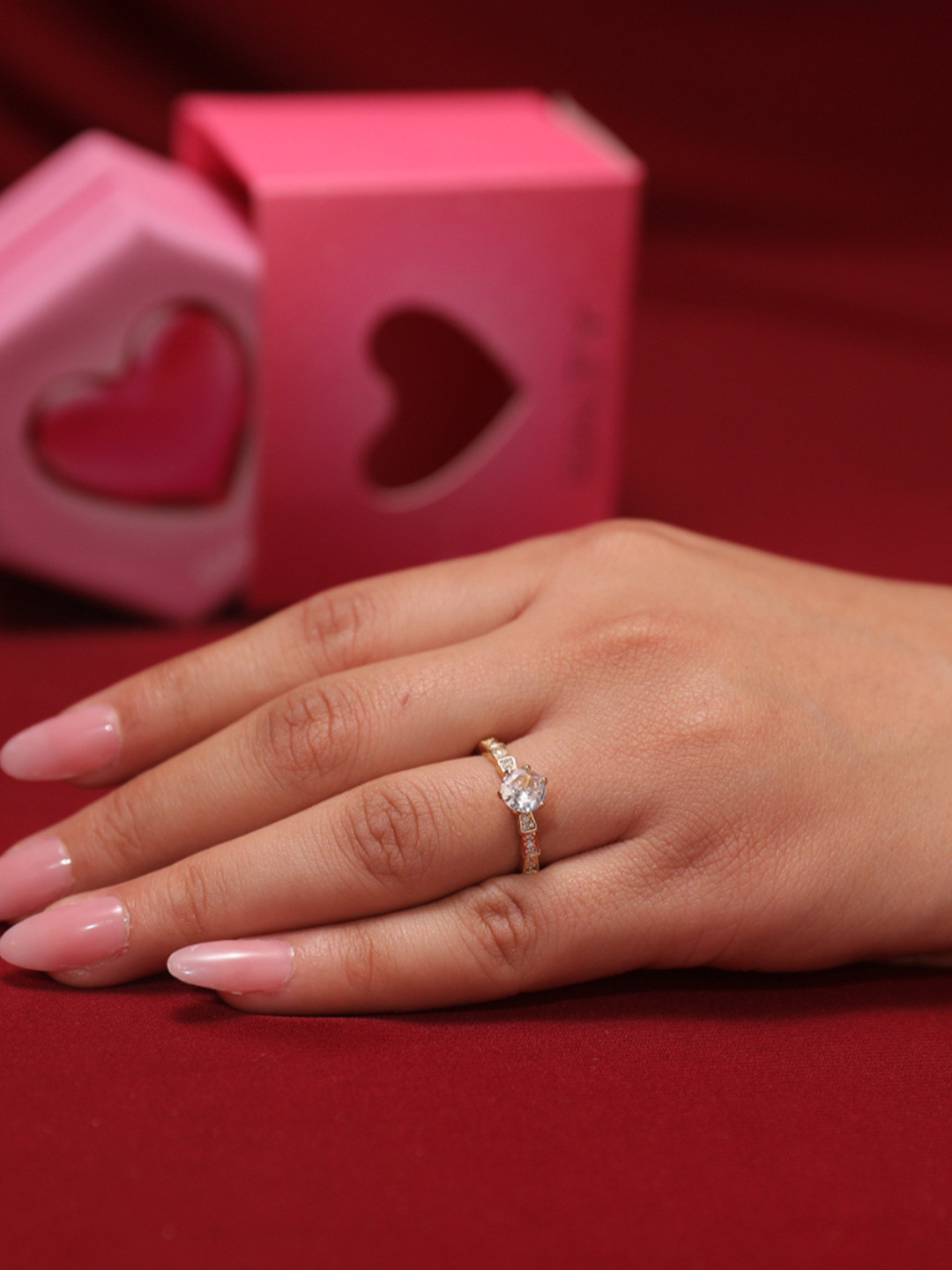 SALTY Gold American Diamond Studded Ring For Women & Girls