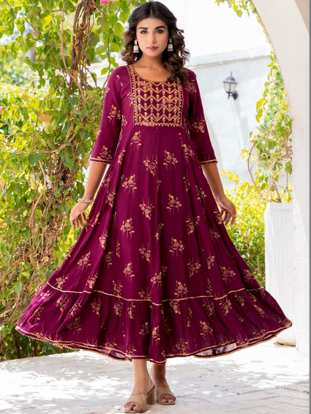 lavandis Ethnic Motifs Printed Panelled Anarkali Kurti