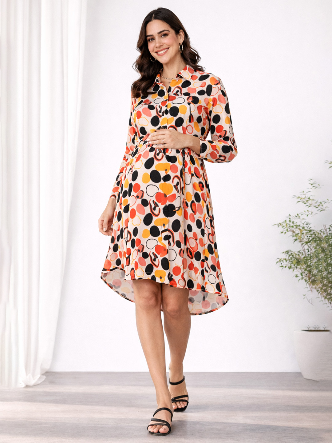 MomToBe Rayon Maternity Floral Viscose Knee Length Shirt Dress