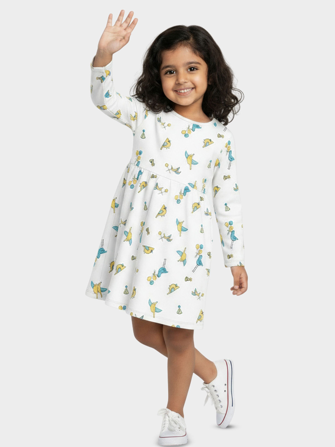 Orange Sugar Girls Conversational Printed Cotton Fit and Flare Dress