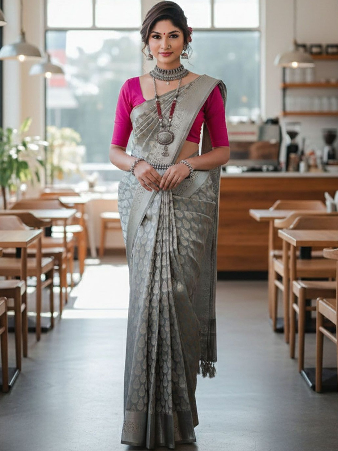 KALINI Ethnic Motifs Silk Blend Handloom fwd Saree