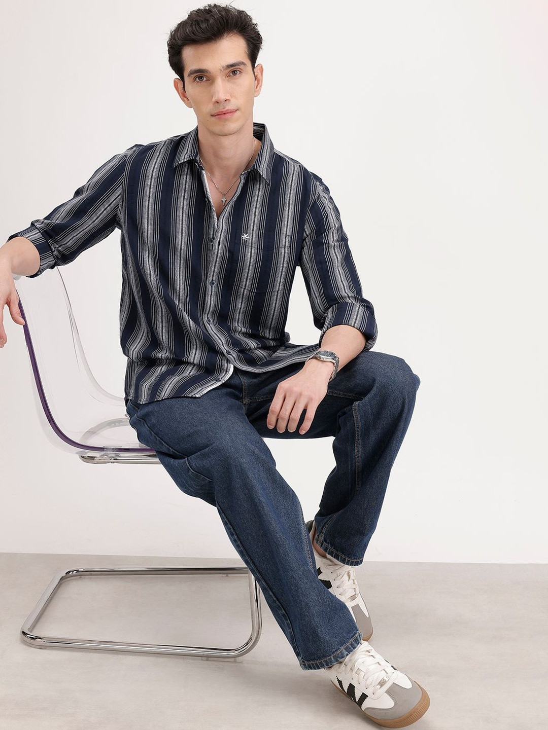 WROGN Men Slim Fit Striped Casual Shirt