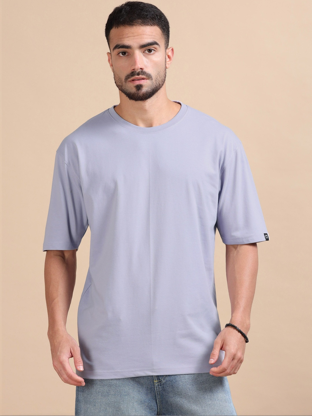 Men's Relaxed Fit Grey T-shirt with Drop-Shoulder Sleeves