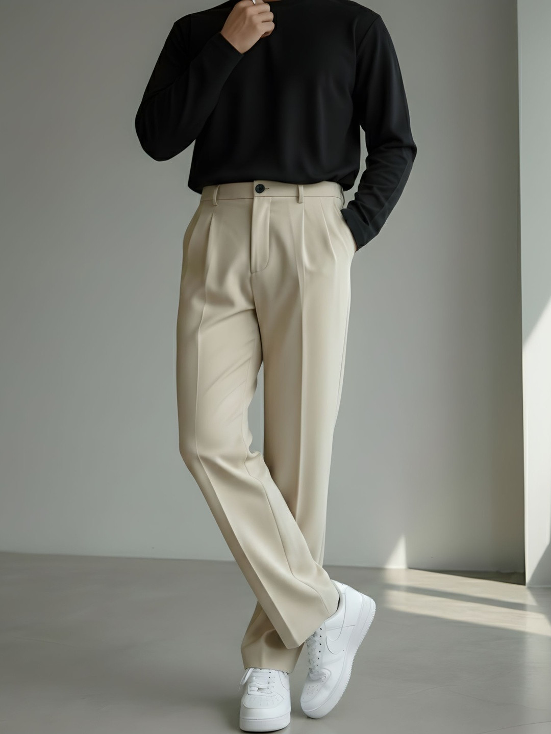 INDICLUB Men Comfort Loose Fit Easy Wash Pleated Trousers