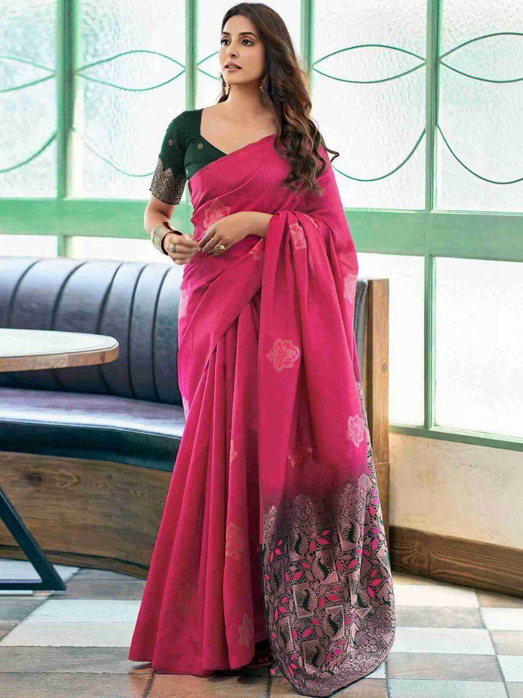 KALINI Ethnic Motifs Zari Silk Blend Handloom fwd Saree